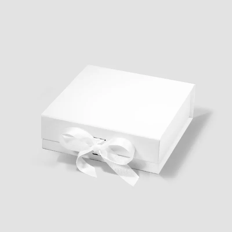 White low MOQ 2pcs custom square magnetic flap gift boxes for gift packing with ribbon