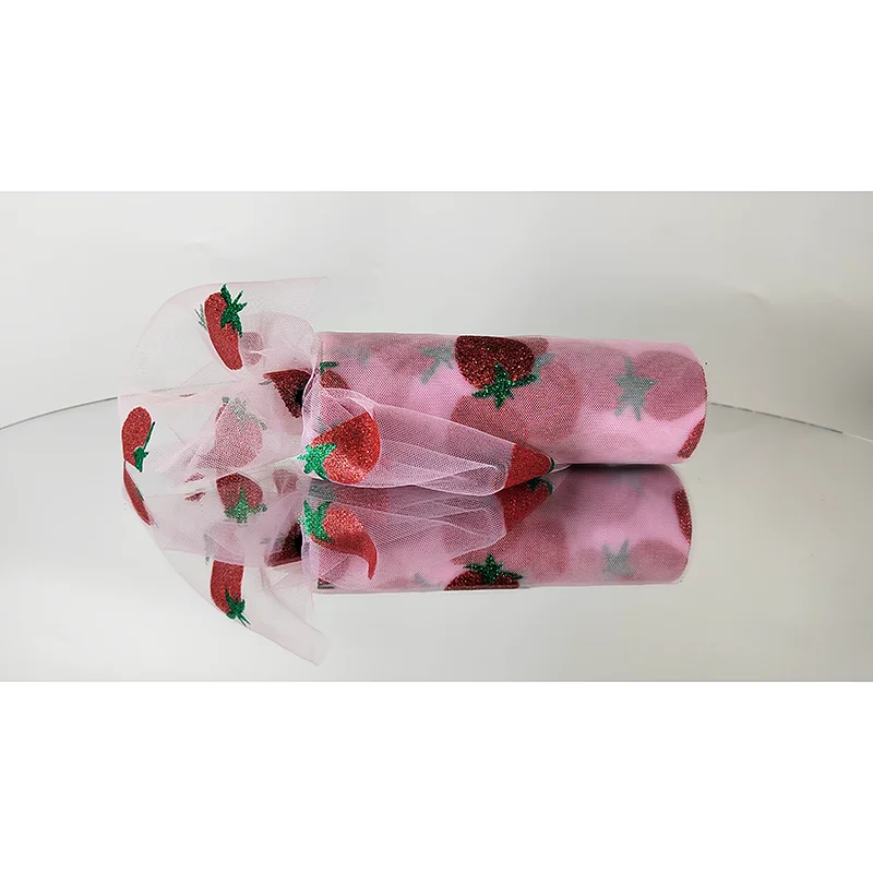 Printed Strawberry Mesh Digital Printing Fabric Glitter Sequin Lace Fabric for Women Dress