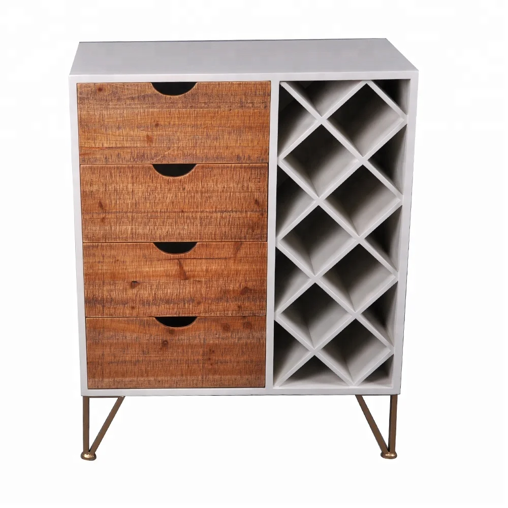 Mayco Modern White Flatware Storage Wood Dining Room Cabinet Chest of Draws with Wine Rack