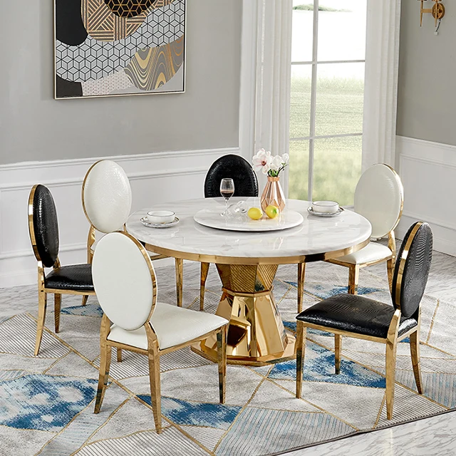 2023 round marble top stainless steel frame dinner tables for sale  dining  room use