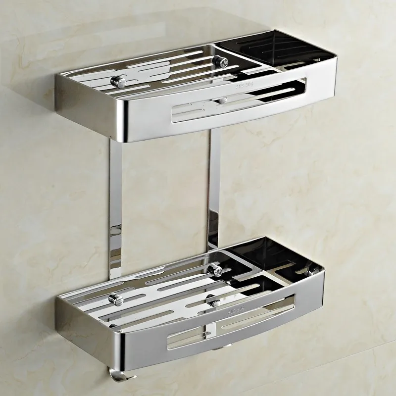 Custom 304 Stainless Steel Bathroom Corner Shelf Shower Shelves Caddy Wall Mounted Bathroom Accessories