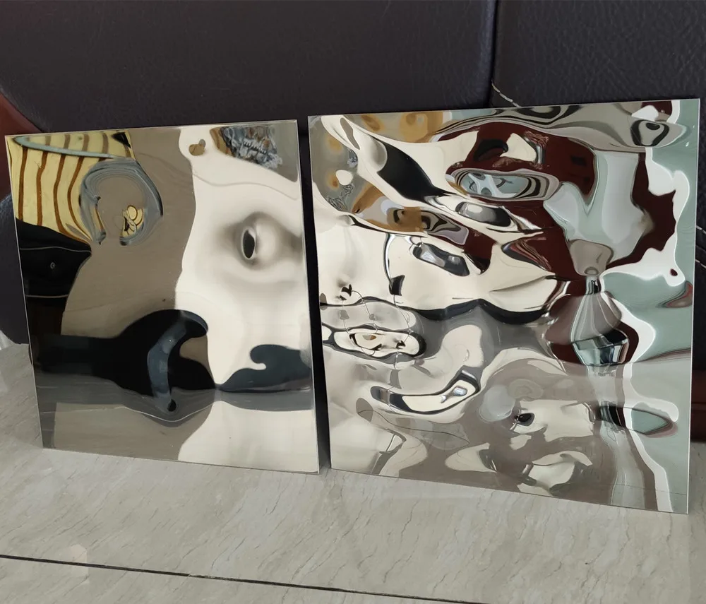 decorative mirror silver stainless steel sheet Rippled water wave metal cladding panel