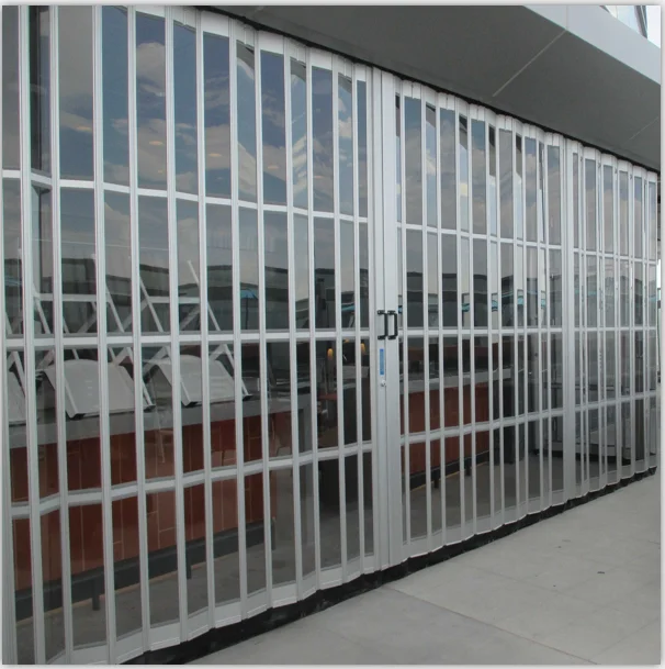 High-end brand cosmetics store door beautiful transparent pvc crystal aluminum alloy reinforced material folding door