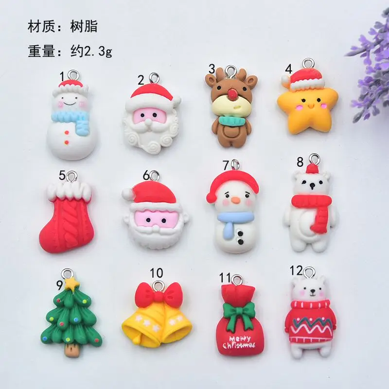 Christmas Theme Pendant Elderly Scarf Bear Flat Back Resin Cartoon Charms For Decoration Jewelry Earring DIY Crafting