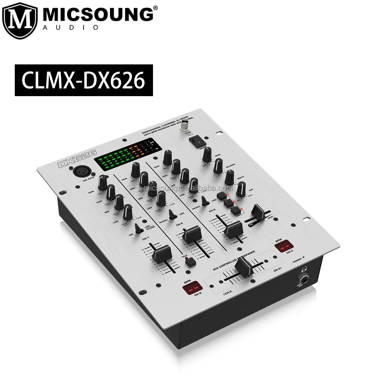 CLMX-DX626 Professional 3-Channel Digital Audio DJ Mixer with BPM Counter and VCA Control DJ Music Mixer Console For Live Show