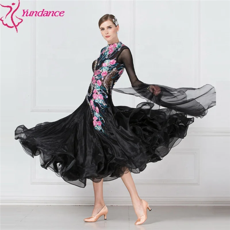 B-16492 Adult competition classy ballroom dance dress black performance ballroom dance costumes for women