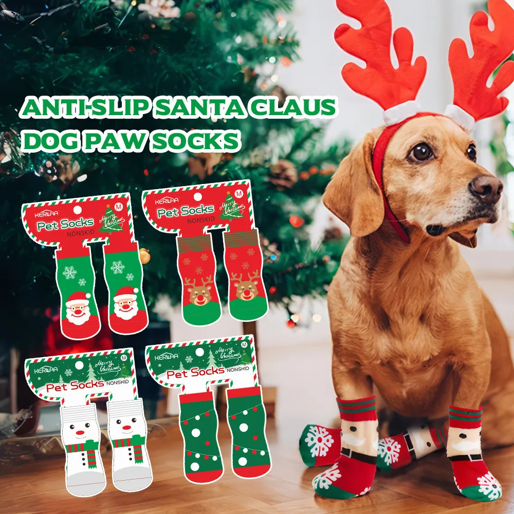 Christmas Pet Dog Socks Autumn Winter Warm Anti-Slip Shoes Socks for Puppy Dogs Paw Protection Dog Socks