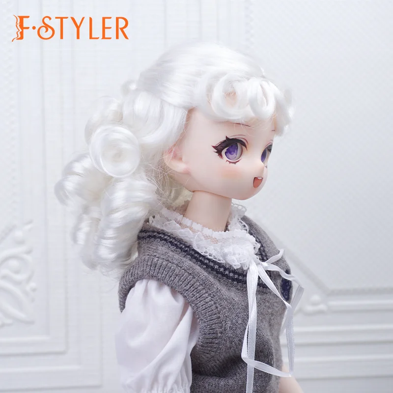 FSTYLER Synthetic Mohair Half Up Half Down Curls Mini 18 Inch Custom Wholesale Bulk Sale Doll Accessories for BJD Doll Hair Wig