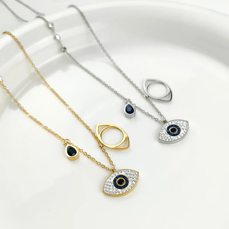 Wholesale Stainless steel Crystal Evil Eye Pendant Choker Necklace For Women 2022