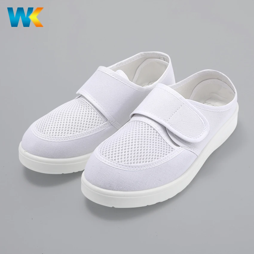 Wholesale Breathable Prevent Dust Reusable Washable White Anti-static Esd Safety Shoes with Mesh Hole and PU sole