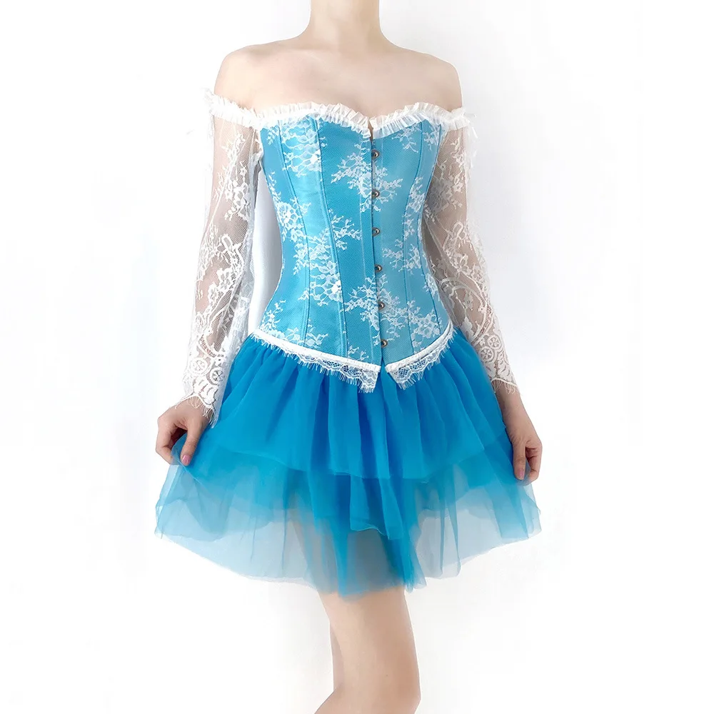 Lace Long Sleeved Fishbone Corset Wedding Parties Waist Cinching Bubble Sleeves Strapless Corset For Outerwear