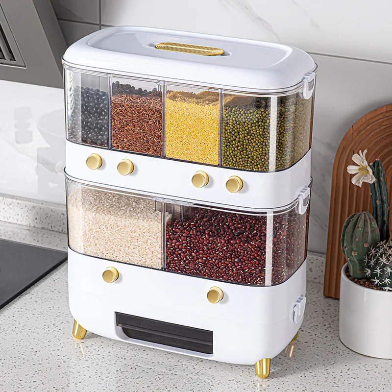 Rectangular Large - Capacity Double - Layer 6 - Section Dry Food And Cereal Grain Dispenser