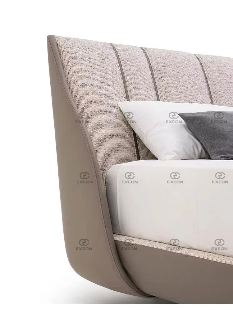 Bedroom Furniture Modern Soft Up-holstered Minimalist King Size Beds Khaki Wooden Bedroom Sets Queen Bed