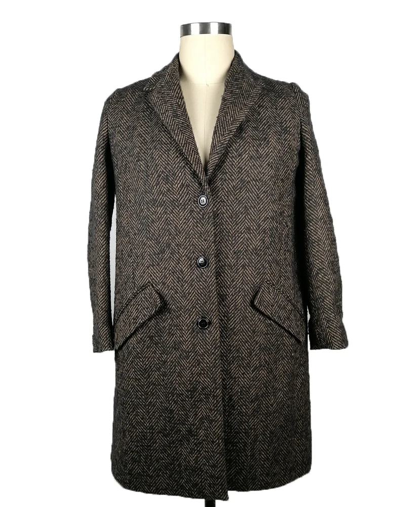 Long Wool Overcoat for Men brown herringbone single breasted 3 buttons woolen formal Overcoat CLASSIC TRENCH COAT