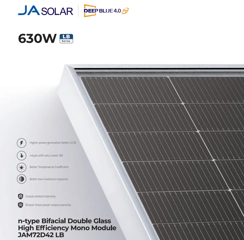JA N Type Bifacial Double Glass Solar Panels 144pcs Half Cell 570w 580w 590w 600w 625w
