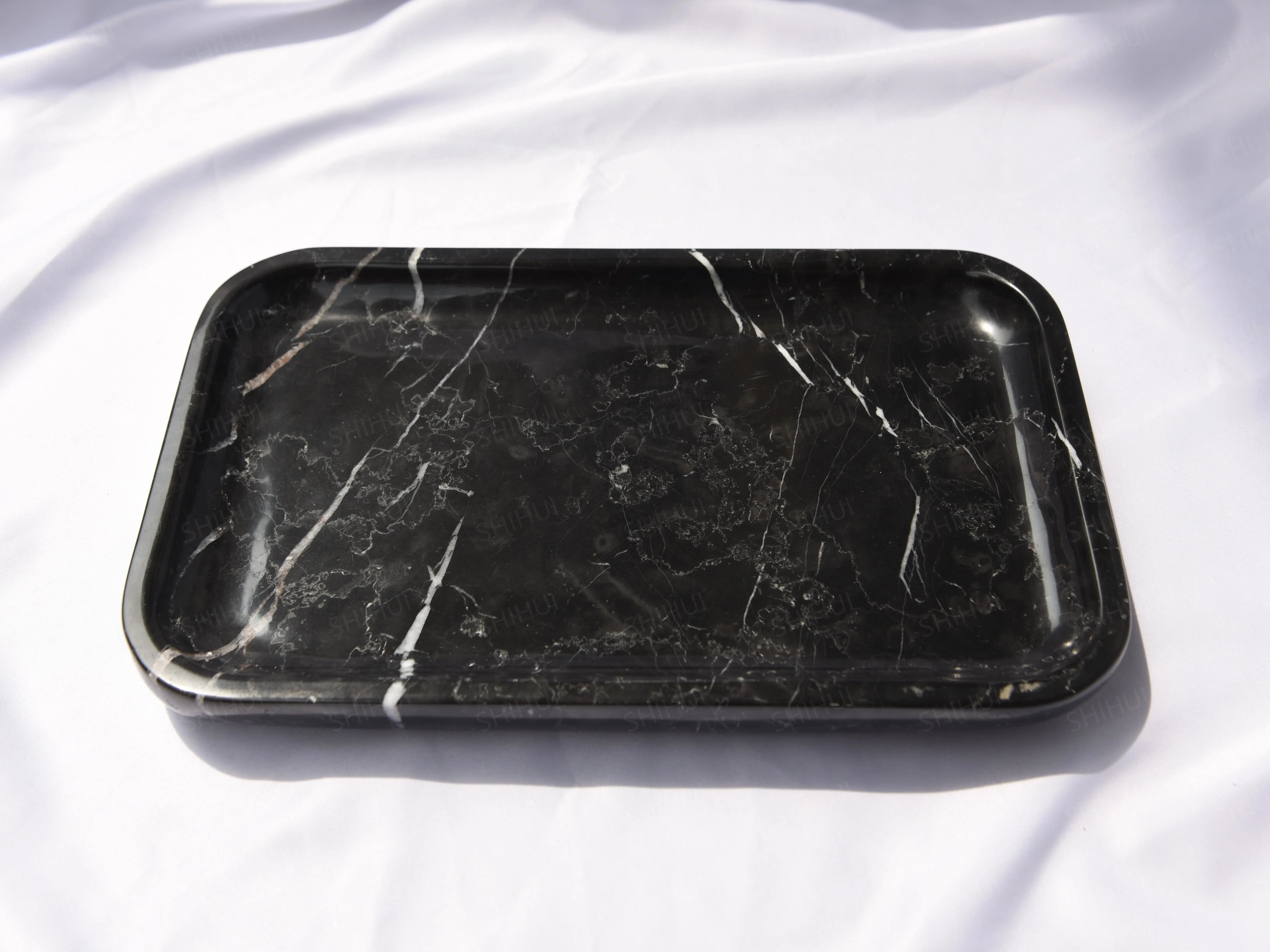 SHIHUI Natural Stone Kitchen Accessories Tableware Sell Rectangle Nero Marquina Black Marble Serving Square Tray