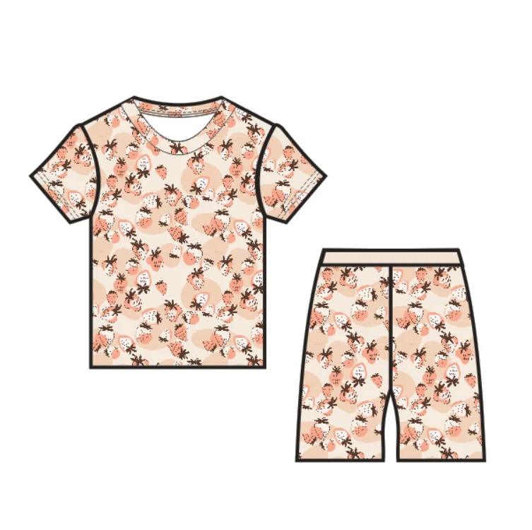 Custom 95% Bamboo 5% Spandex Baby Kid 2 Pcs Short Sleeve shorts  Pjs Sleepwear Children Pajamas Sleepsuit Clothes Outfit Sets