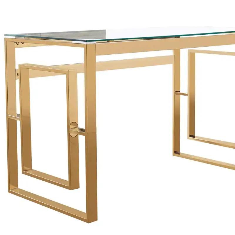 Luxury Metal Modern Glass Top Console Table Living Room Furniture Wohnzimmer Stainless Steel Foldable Glass Tisch Glass Gold