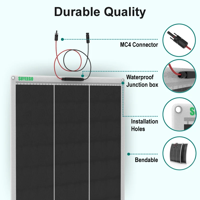 SUYEEGO flexible solar energy panel 100W flexible ETFE thin film solar panel semi-flexible solar panel 130w 200w