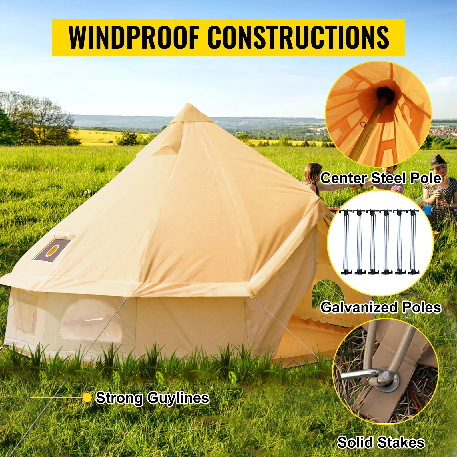Cotton Canvas Tent Bell 3M4M5M Tent Yurt Removable Floor Glamping Mildew Proof Anti-Mosquito Waterproof Factory Spot Support