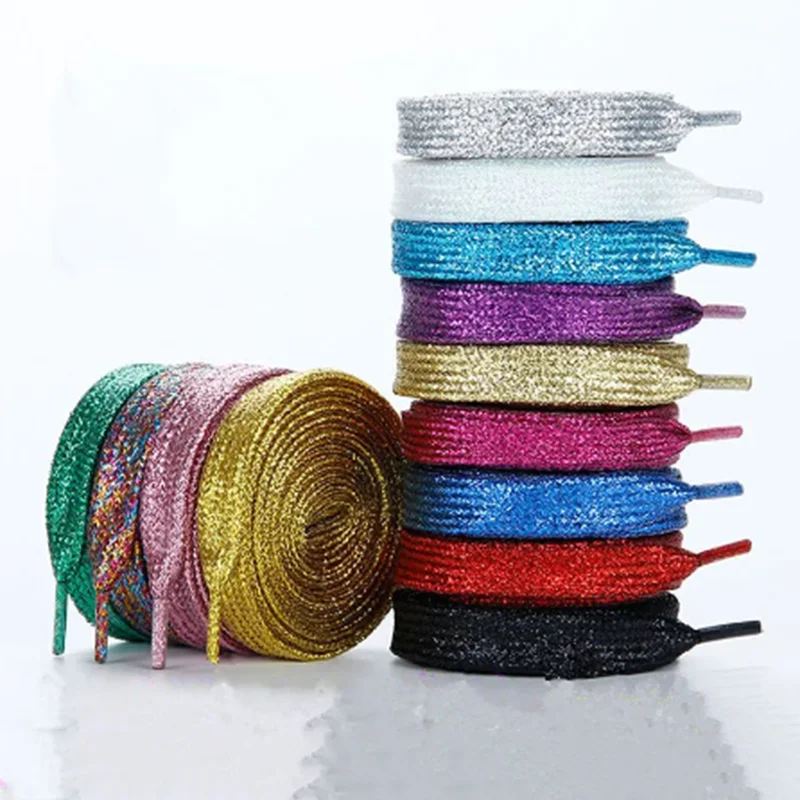 Factory Outlet high quality 10mm Wide Multicolor Pearl Glitter Polyester Flat Shoelaces Canvas Shoe Laces