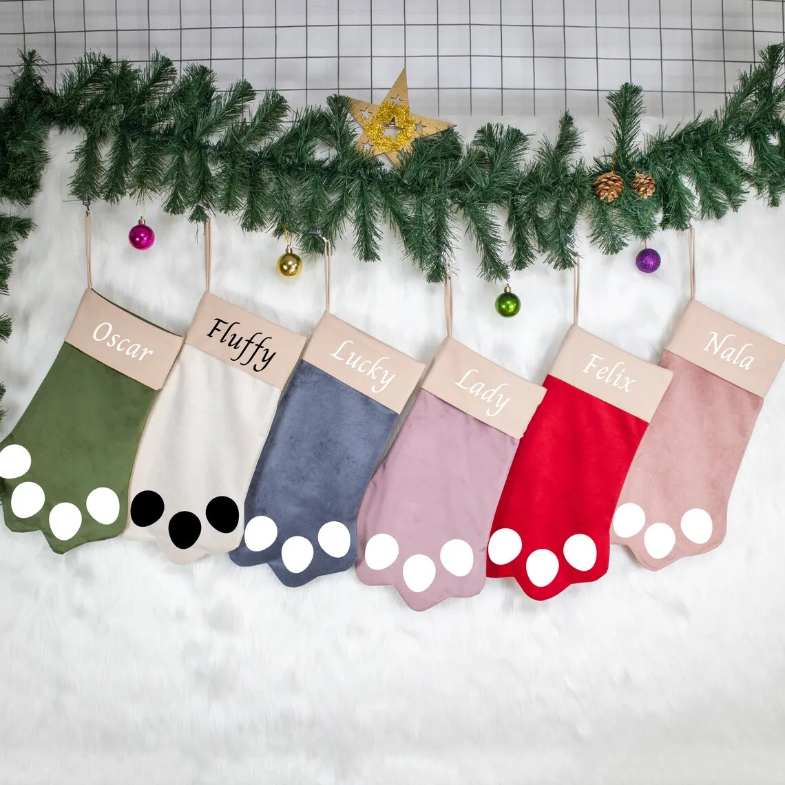 Custom Dog Stocking Christmas Velvet Bone Shape Toy Gift Sack Personalized  Family Name Hanging Stockings Pet Candy Bag