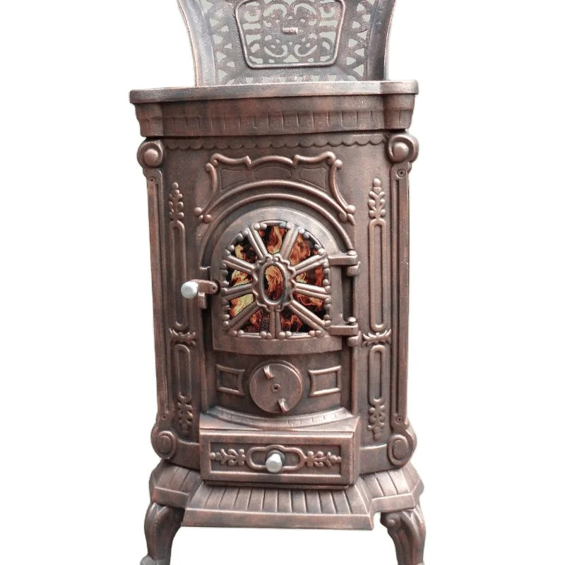 Antique cast iron stove with cooktop for cooking and heating real fire wood pellet burning wood burning stove