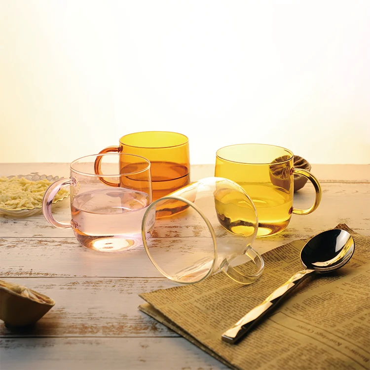 new color amber pink yellow Professional Manufacture color handmade reusable single layer glass cup coffee cup mugs