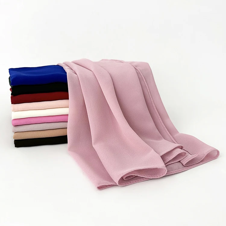 Customized Wholesale Solid Color Malaysian Hijabs Women Turban Scarf Pearl Chiffon Bubble Long Hijab