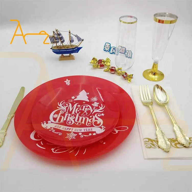 Bulk buy disposable plastic dinner plate wedding party decoration underplates red round 7.5/10.25 inch christmas tableware