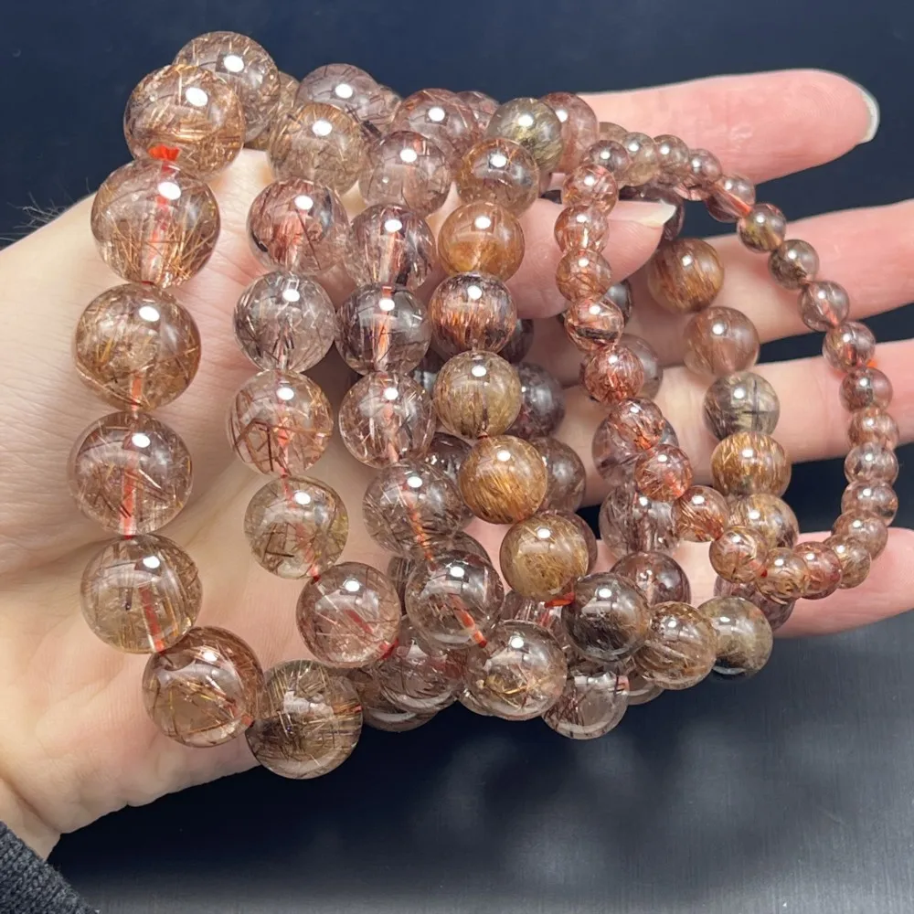 High Quality Natural Gemstone Copper Rutilated Quartz Bracelet Bead Bracelet Crystal Charm Stone Beaded Bracelet