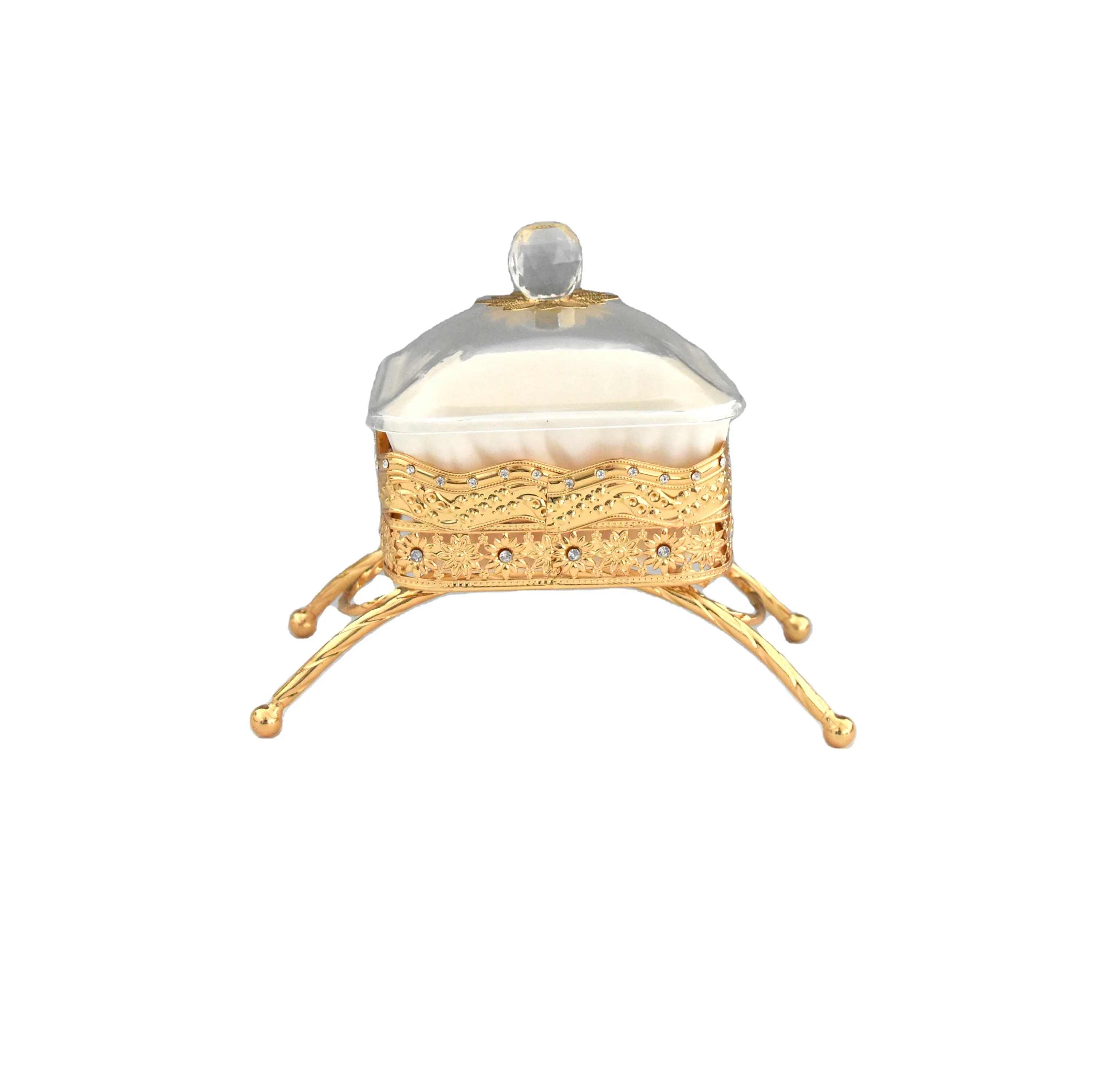 Metal luxury gold candy pot with cover and stand wedding decoration sugar pot