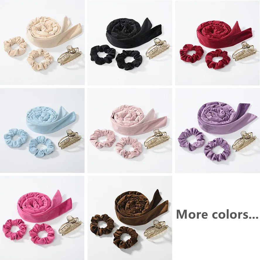 Private Label Velvet Curly Hair Curler Rollers Heatless Silk Curl Hair Headband Flexible Curlers Ribbon