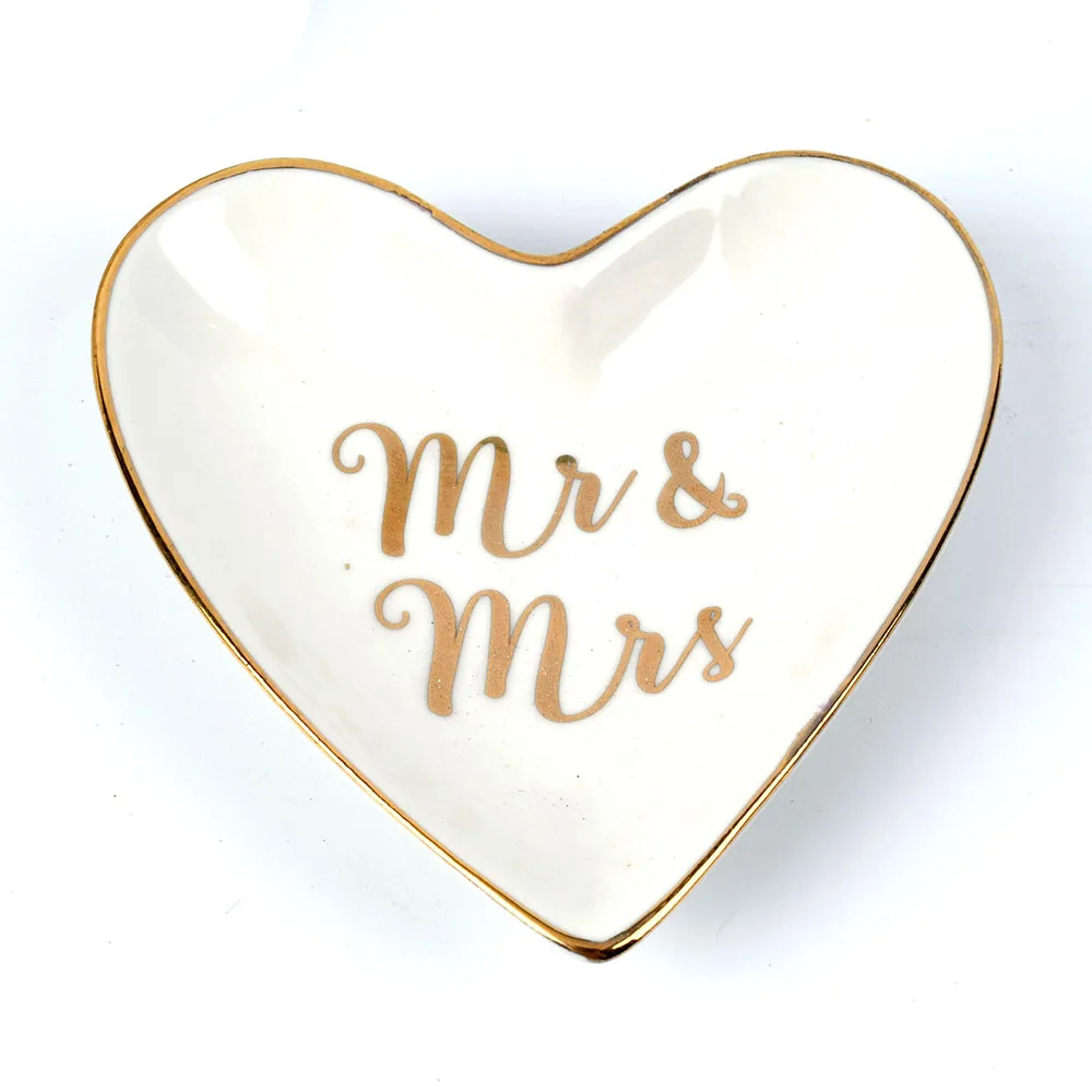 Wholesale custom heart shape ceramic jewelry tray porcelain ring dish for wedding
