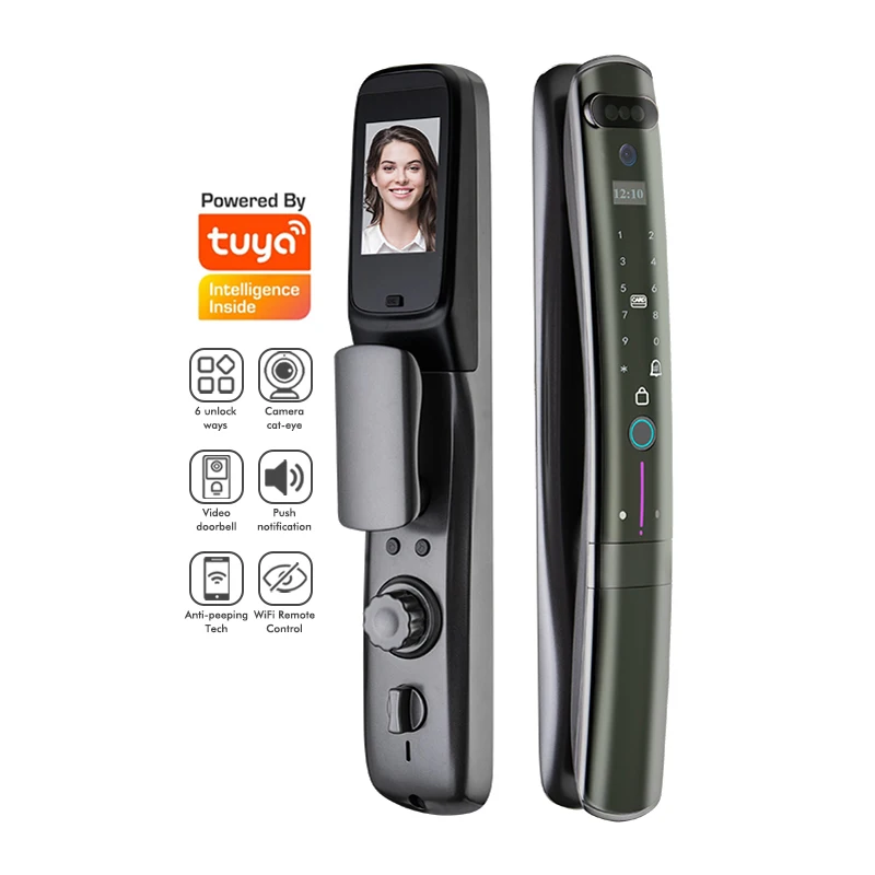 3D Face Recognition Fingerprint Password TUYA Digital Smart Lock Keyless Entry Door Lock With Camera Cat Eye