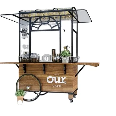 solid wood coffee cart outdoor stall movable cart for coffee shop design