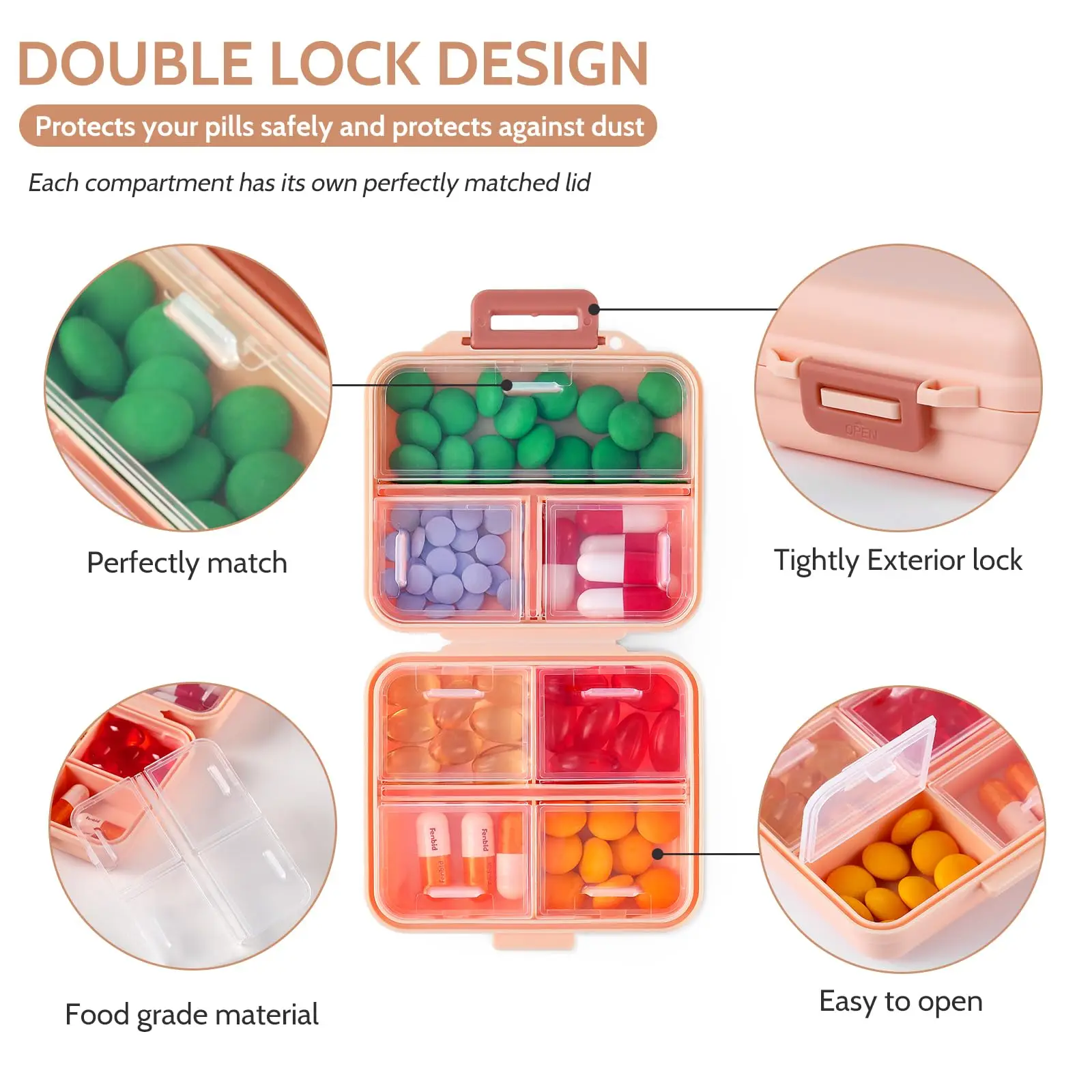 NISEVEN Wholesale 7 Grids Mini Medicine Vitamin Organizer Small Handy Pill Holder Box Portable Travel Pill Organizer with Labels