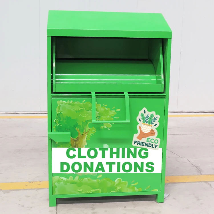 Wholesale metal clothes donation drop off bin steel clothing recycling bins clothes donation bin