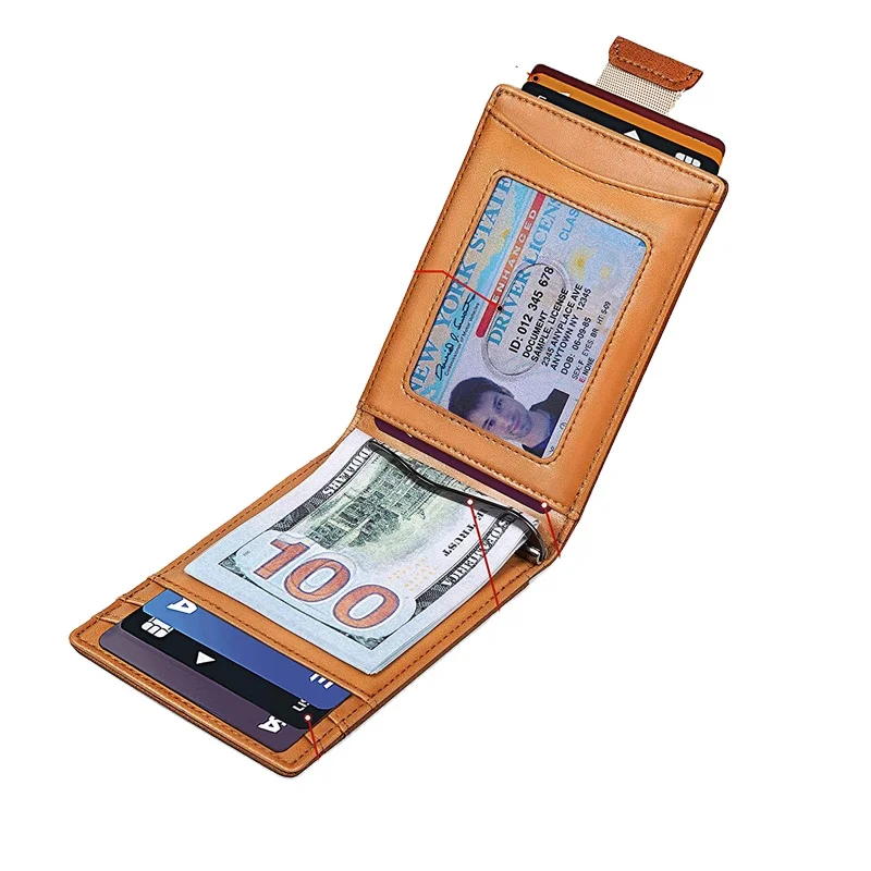 Оптовая продажа мужской передний Карманный Бумажник, заказной мужской RFID блокирующий кожаный кошелек с зажимом для денег