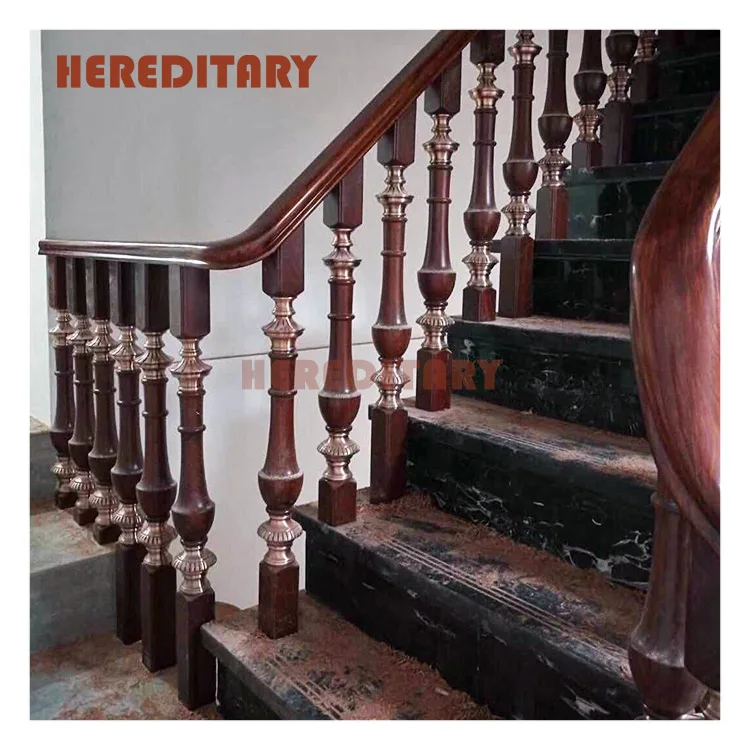Andrail decorative classic design indoor stair wood balustrades handrails aluminum balusters