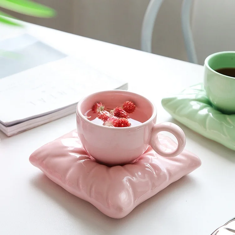 Ins Creative Macron Color Pillow Bag Cup Saucer And Coffee Mug Gift Box