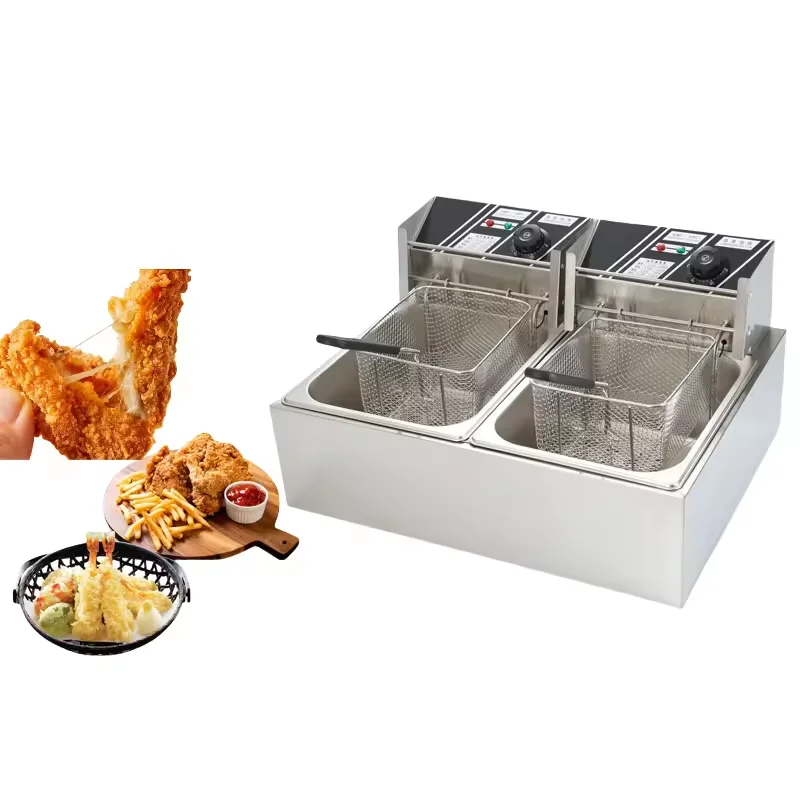 Factory 6L+6L deep fryer Stainless Steel electric 2 Tank 2 Basket Commercial Potato Chip Deep Fryer Chicken Deep Fryer