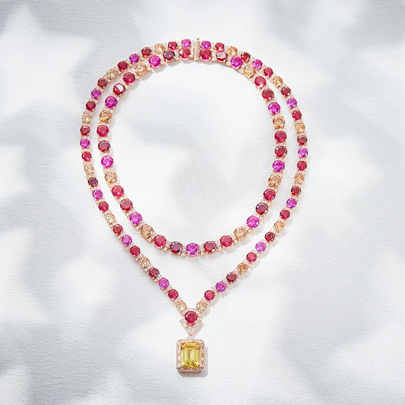 trendy bridal jewellery luxury yellow cz diamond pendant necklace set with earrings for women charm ready to ship