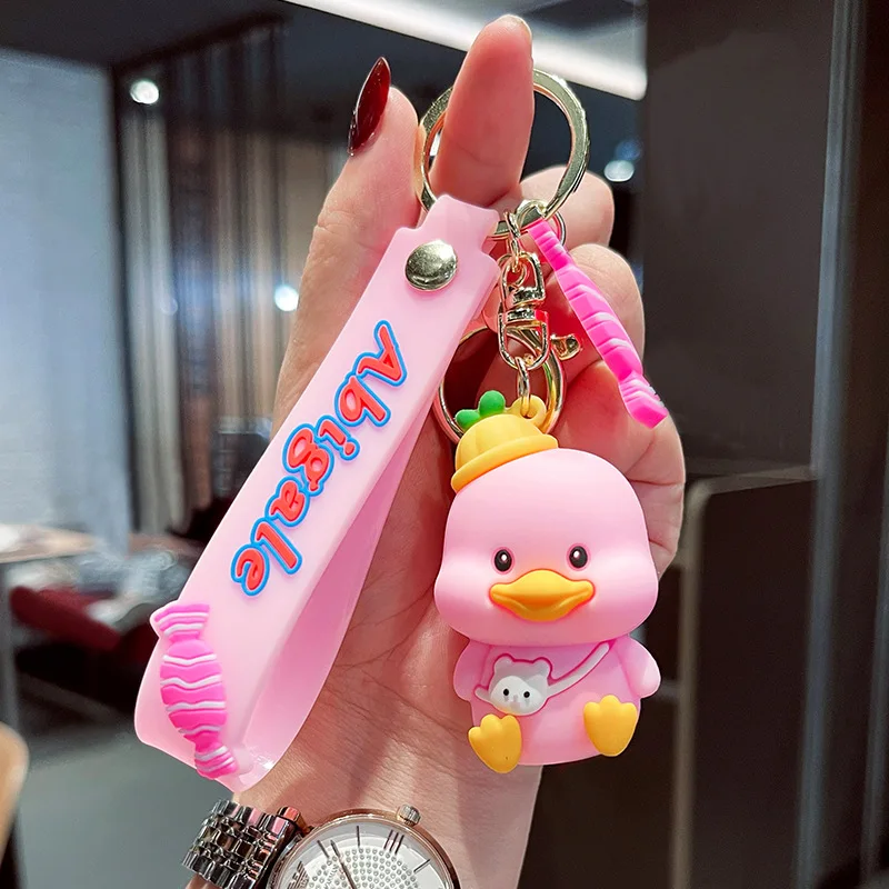 Wholesale Cute Duck Keychain Creative Little Duck Car Key Chain Ornament School Bag Pendant Soft Rubber Doll Keyring