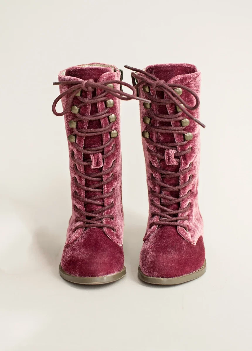 Little Girls Winter Boots Newest Design Comfort Plush Velvet High Lace-up Long Boots For Girls