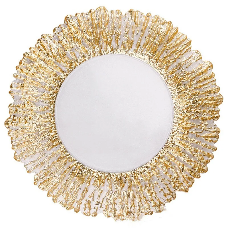 factory directly supply 12 inches Gold and silver Glass plates for wedding kitchen home decoration  gift