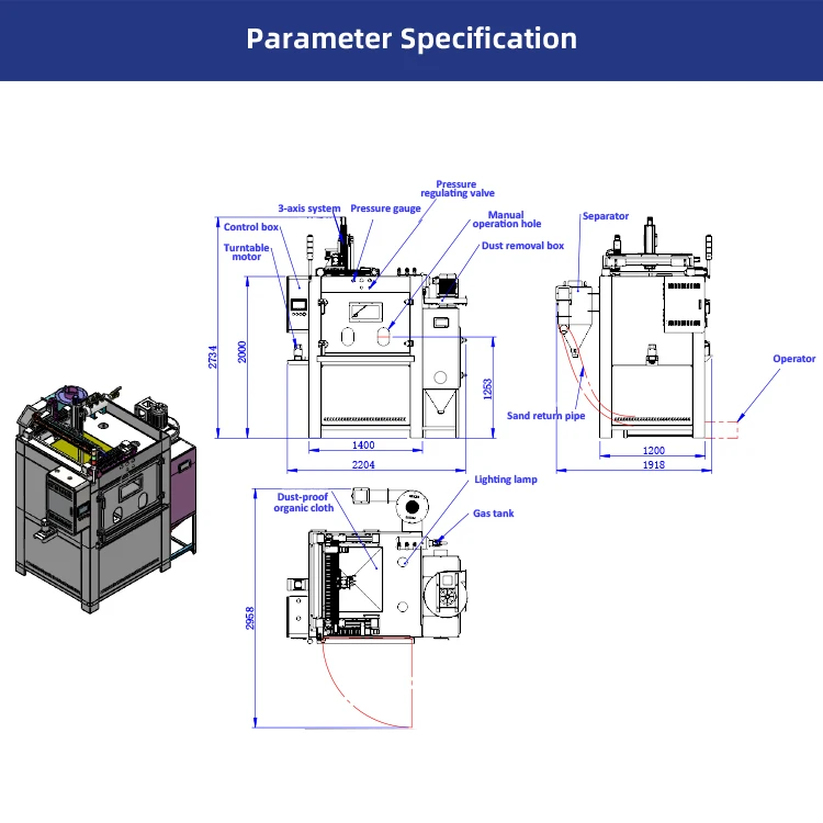 Stainless Steel Muaual sandblasting machine dust-free Rust Removal Manual sandblasting machine