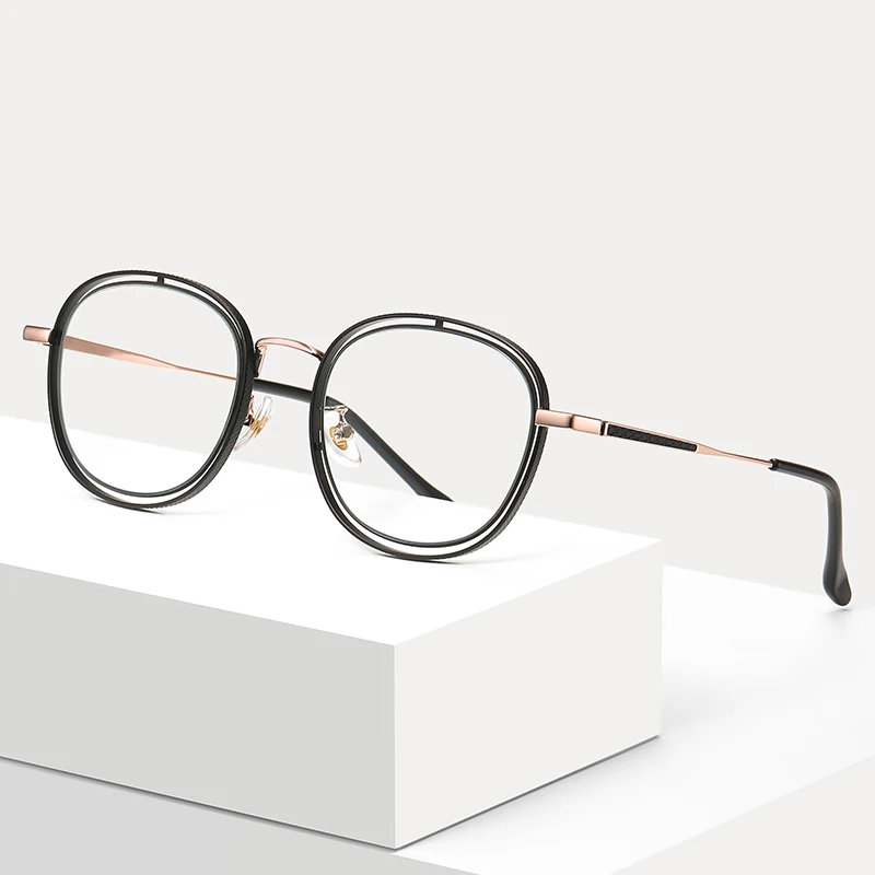 custom logo printed newest design blue light blocking glasses round shape metal frames for eye glasses