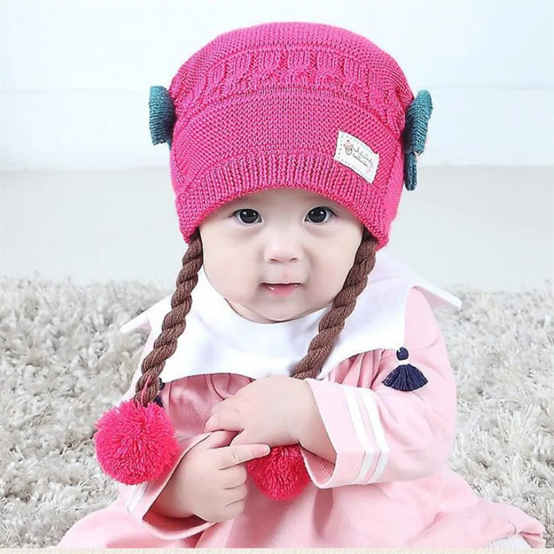 baby girl hat autumn winter 6-24 months baby cute wig woolen hat girl warm hat