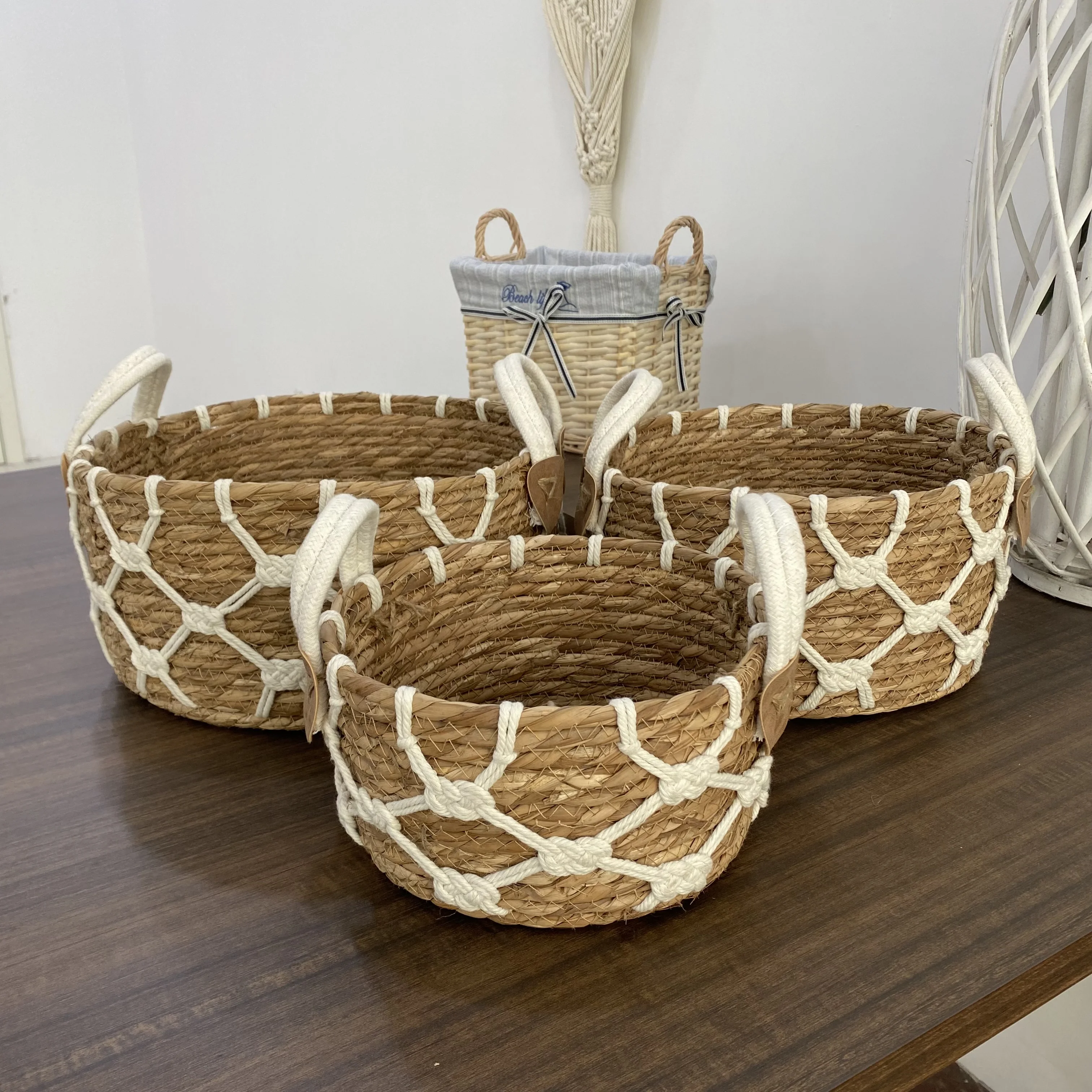 Best Price Storage Grass Craft Baskets Wicker Colourful Cotton Rope Plant Flower Basket